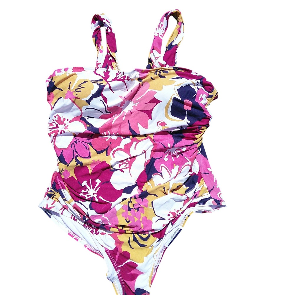 Anne Cole Womens Plus Size 22W Floral One Piece Swimsuit Pink Yellow